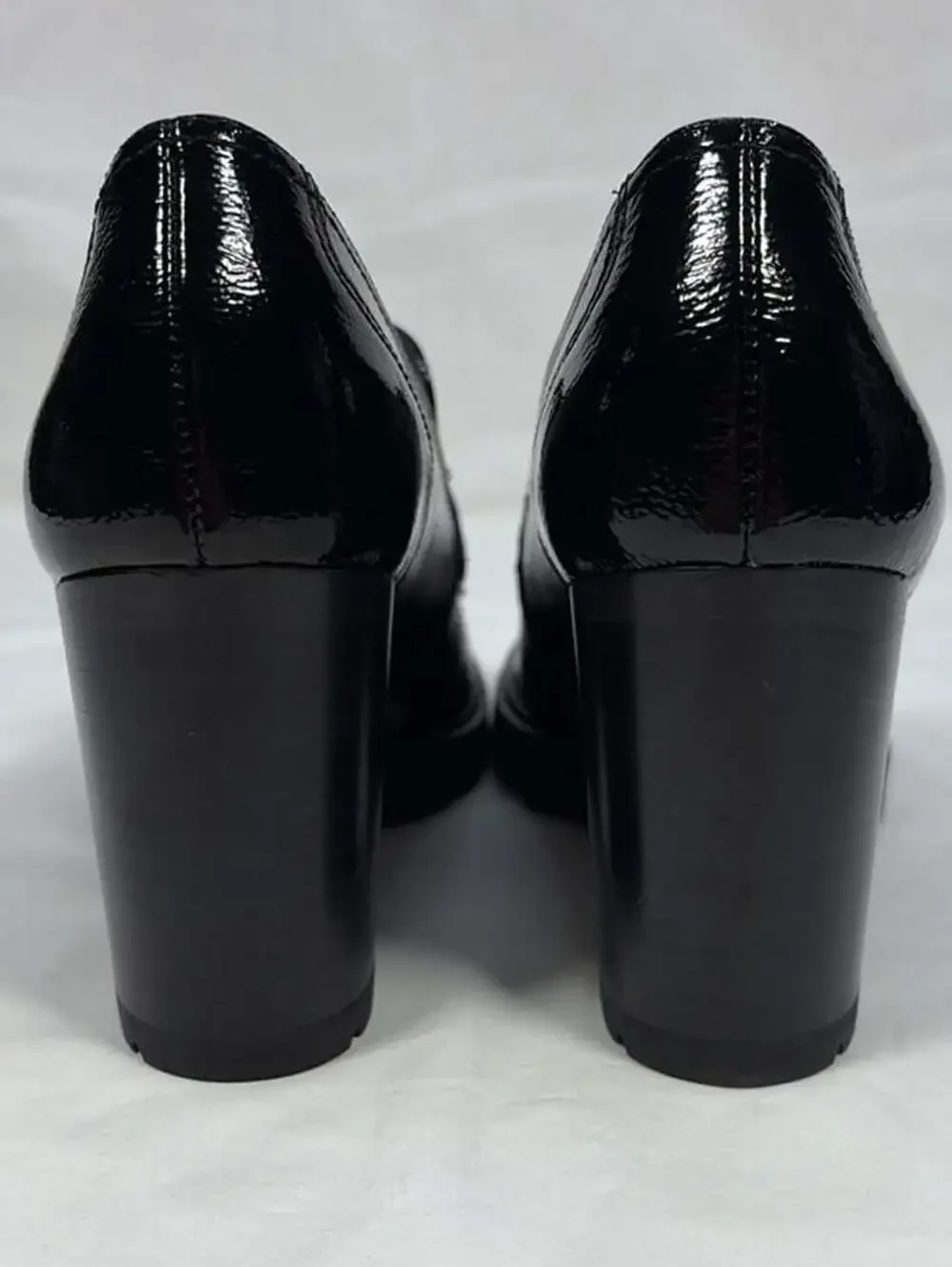 Paul Green Nina Black Crinkled Patent Leather Loafer Pumps Size 8.5